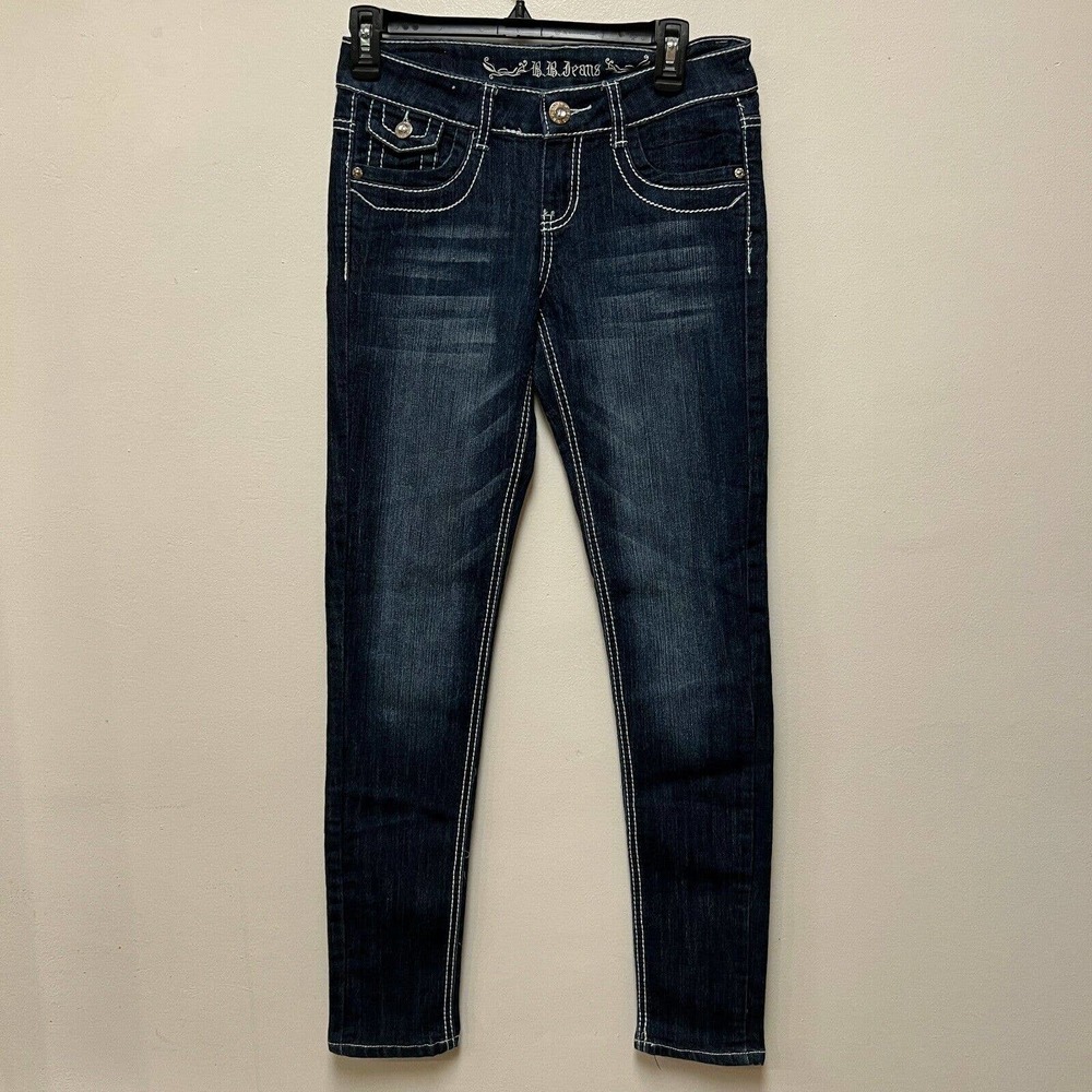 LADIES SIZE 3 B B JEANS Rhinestone Embroidered Blue Medium Wash